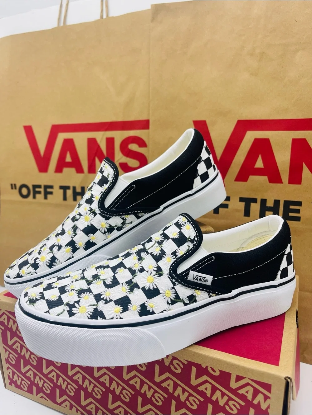 Vans Classic Slip-On Platform FLORAL CHECKERBOARD BLACK/WHT VN000EA9BA2 Sneakers